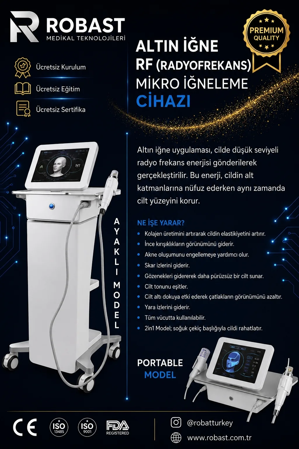 Altın İğne RF (Radyofrekans) Mikro İğneleme Cihazı (Portable Model)